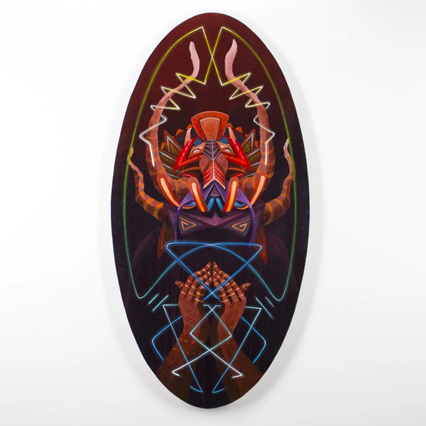 Curiot Burning Skies Acrylic on Canvas 58.5 x 120 x 2.5 // 23.5 x 47 x 1 inches $2,400