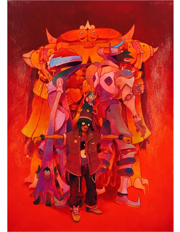 Jesús Benítez Demian Pulex y la Banda de la Coatlicue#1 Mixe Media on Canvas 50 x 70 cm // 20 x 27.5 inches $1,600