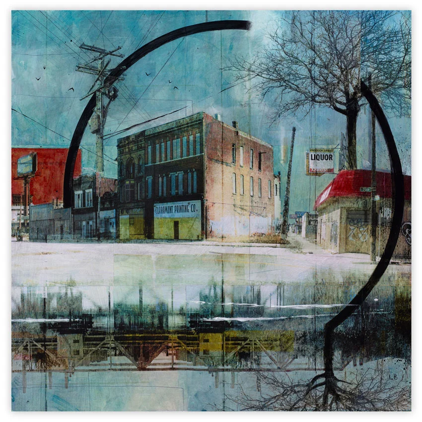 Liz Brizzi Claramunt Printing Co 24 x 24 Inches Photo collage and acrylic on wood panel $1,200 