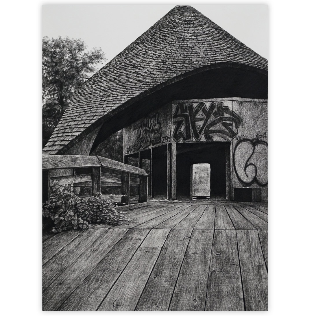 Stephanie Buer Belle Isle Zoo 20 x 27 Charcoal on paper - framed SOLD