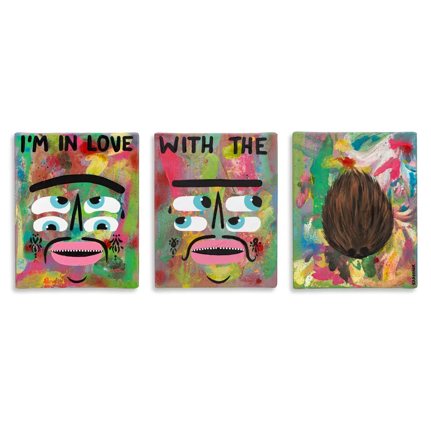 11. Kashink I'm In Love With The Coco. (Tryptic) 9.5x12 Acrylic on Cradled Canvas gallery Wrap $850 - Inquire - Purchase directly on 1xRUN