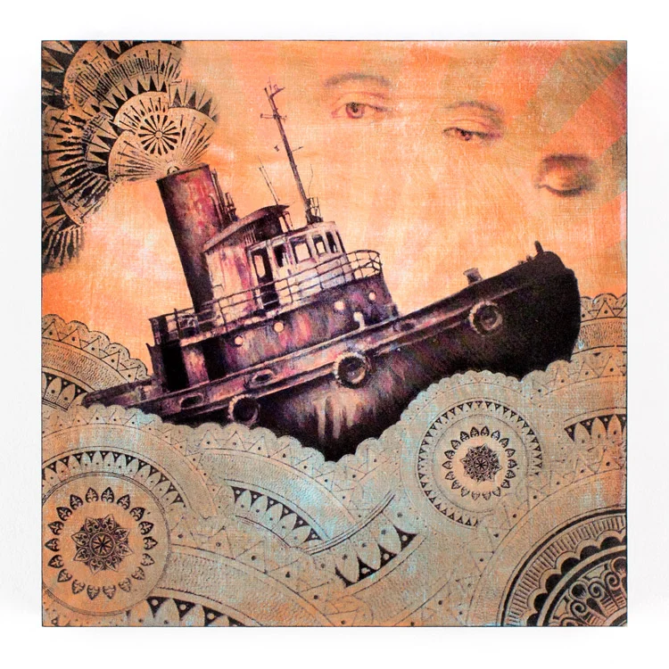 15. Beau Stanton Derelict Vessel Muted 12x12 Mixed Media & Screen Print On Cradled Wood Panel $700 - Inquire - Purchase directly on 1xRUN