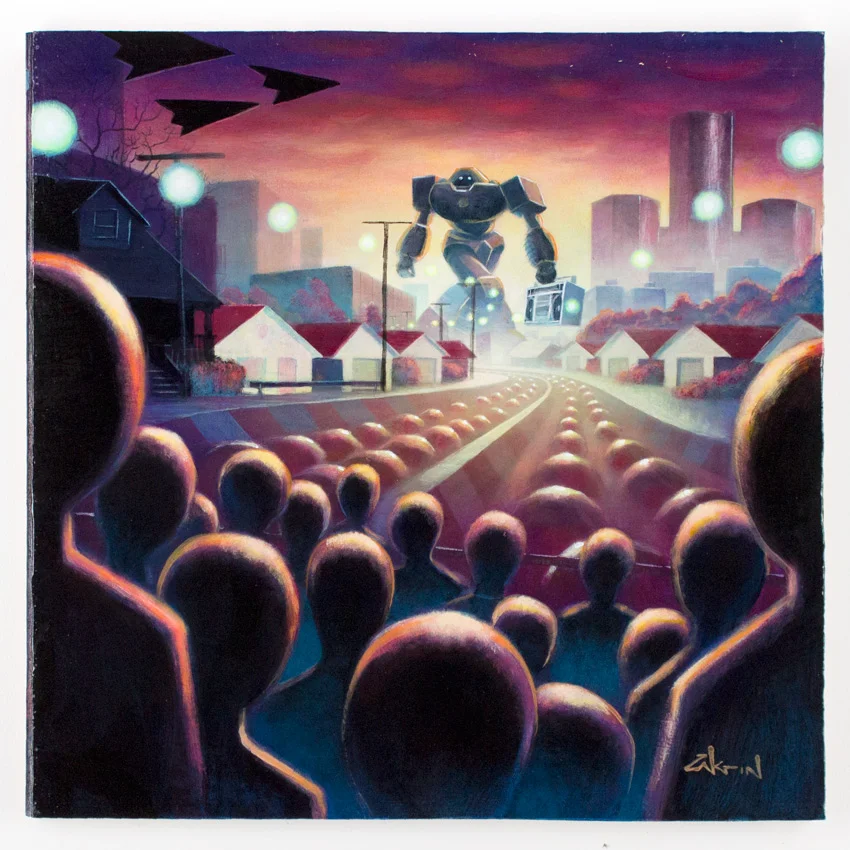 23. Ron Zakrin The Visitor 25x25 acrylic on wood panel? SOLD