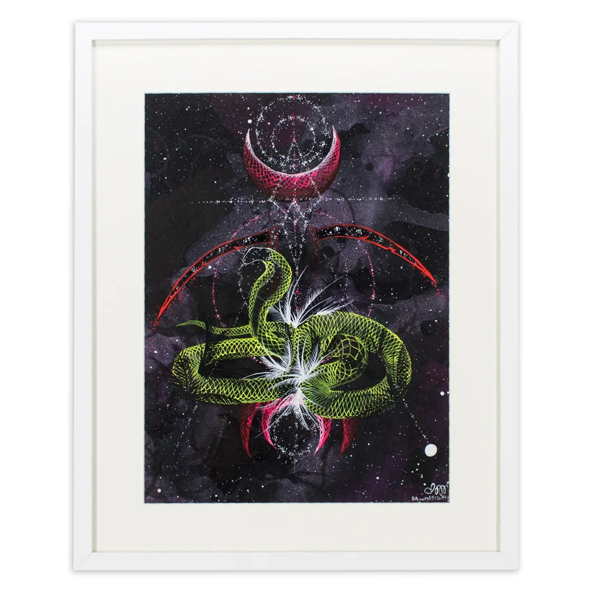 37. Hannah Stouffer No Fate (snakes) 11x14" - 17x20 Framed Ink and gouache on paper $650 - Inquire - Purchase directly on 1xRUN