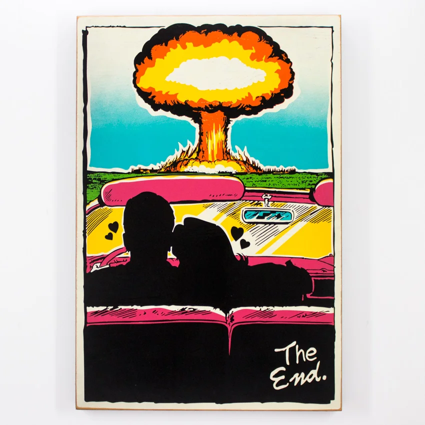 65. Denial The End Of The End 24x36 Aerosol On Wood Panel SOLD