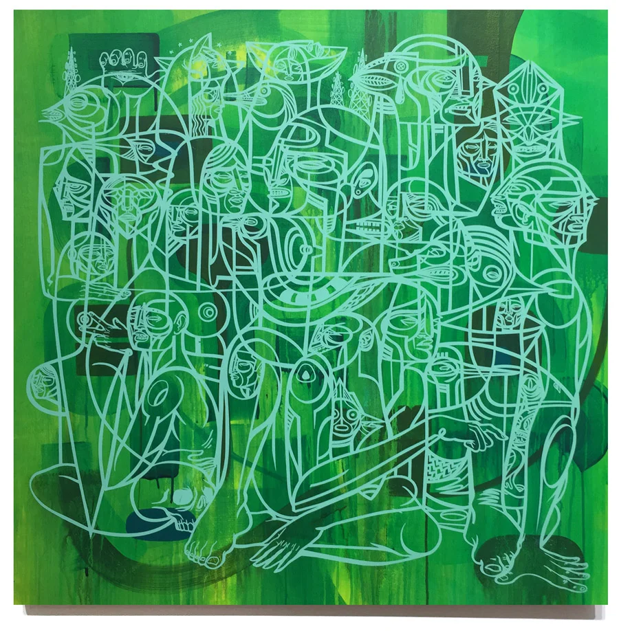 Doze Green Provacateurs 1 A (2015) 34 x 34 x 2 I nches Acrylic Hand Painted Backgrounds with Screen Print Overlay SOLD