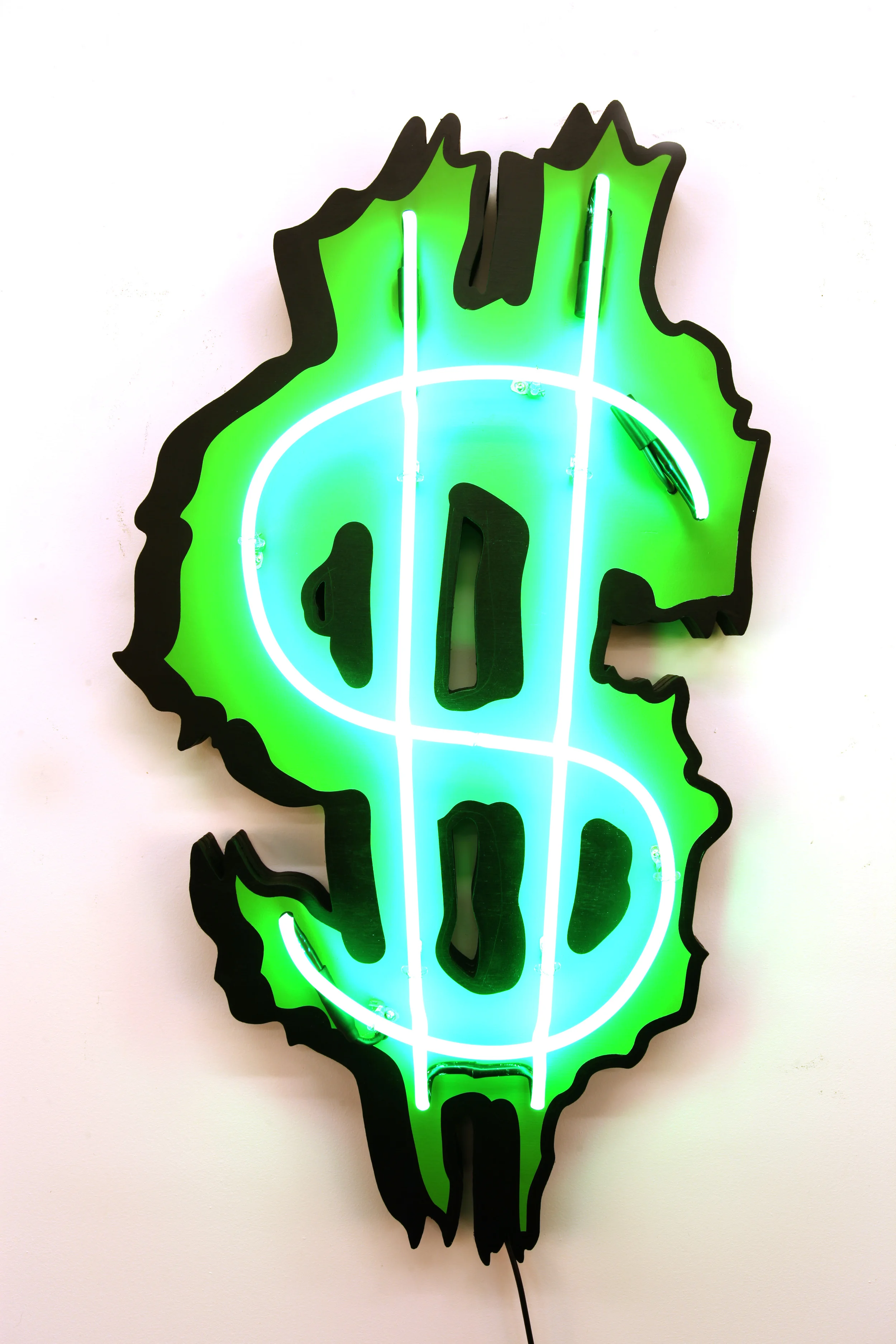Monster Money Neon 36” x 48” x 4" Inch Neon over Aerosol Stencil CNC Cut Mounted Birch Plywood $2250