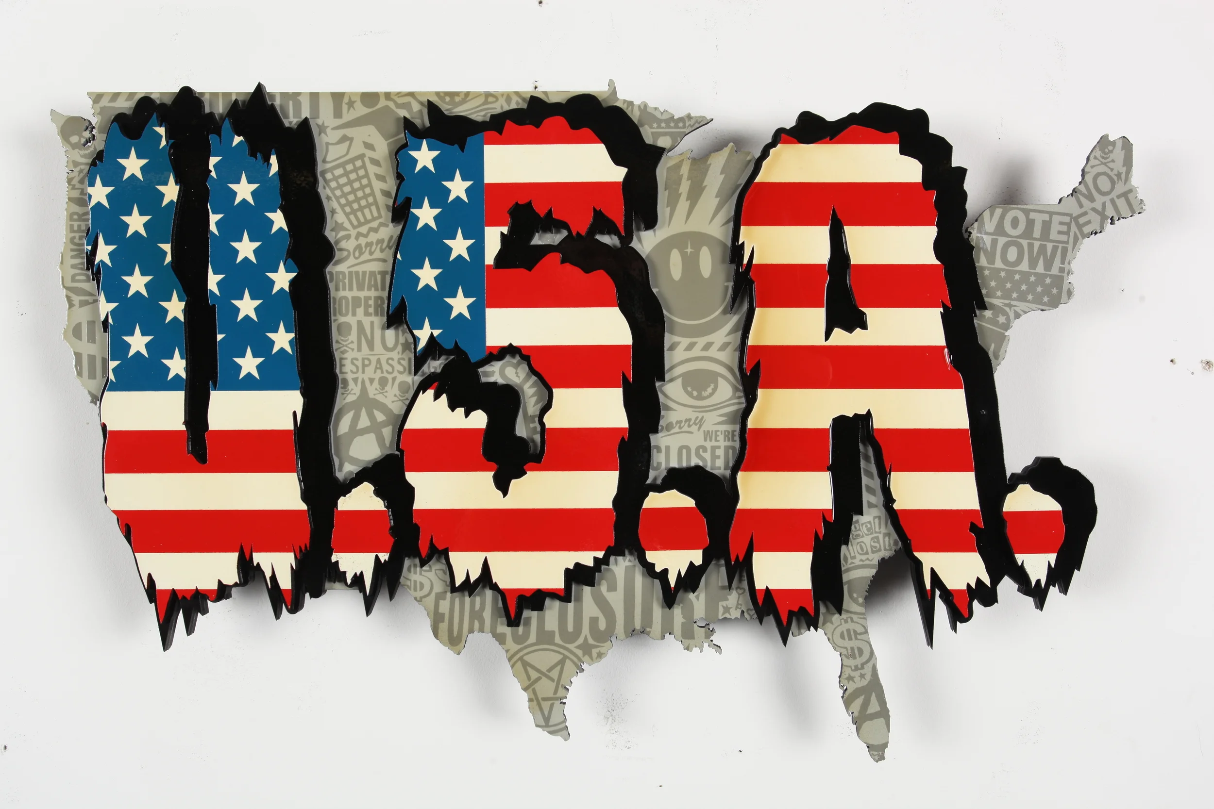 State of the Union 24” x 36” x 2" Inch Aerosol Stencil on Laser Cut Mounted Wood Panel SOLD