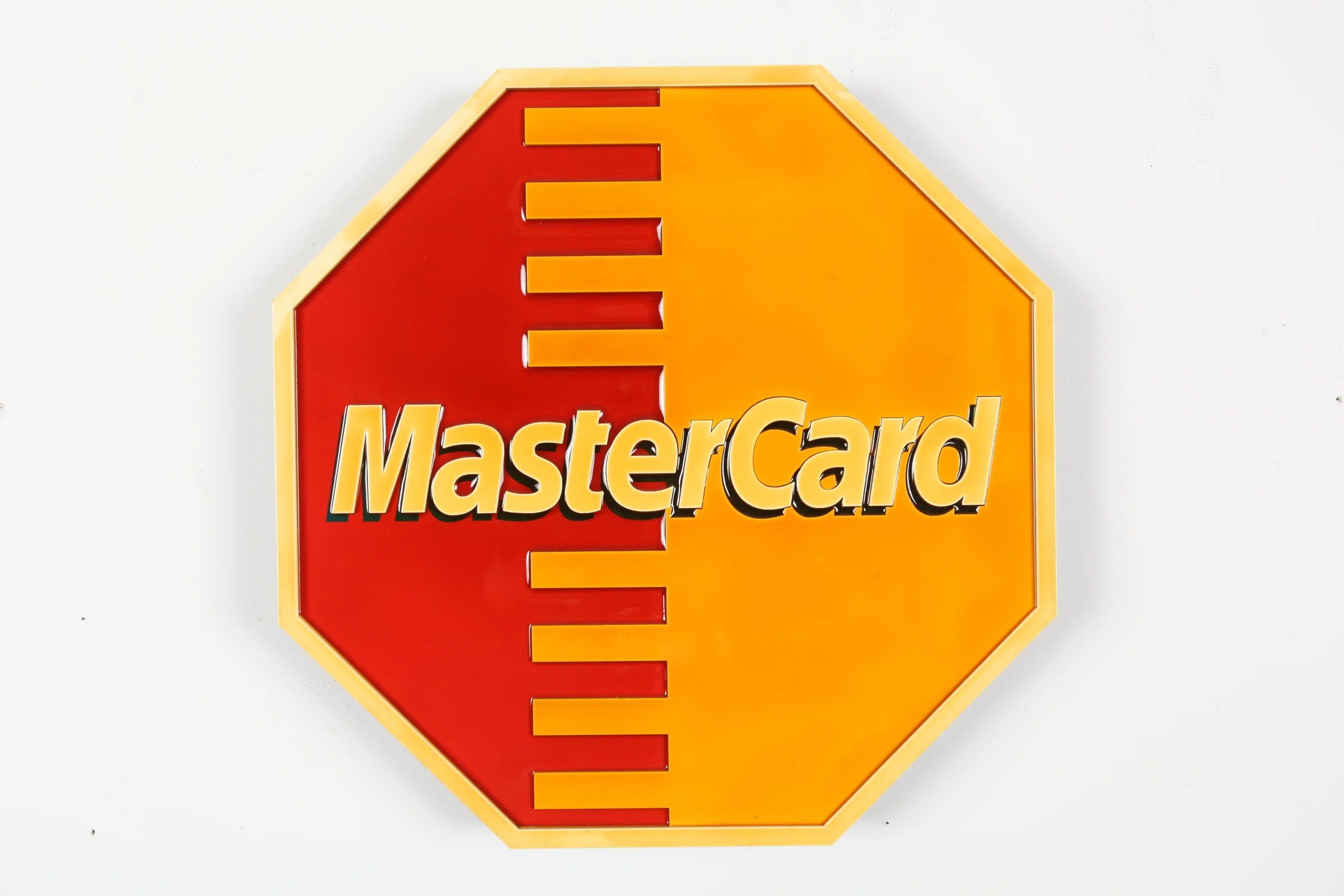 STOP Mastercard 24” x 24” x 2” Mixed Media Cut Wood Assemblage Edition of 5 $800