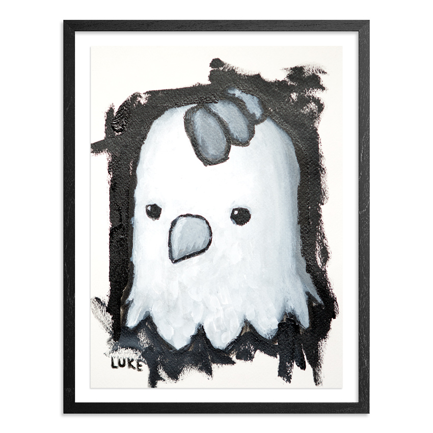 Character Study - Chicken 9 x 12 Inch Acrylic & Graphite on 140lb Watercolor Pape Float mounted on acid free backing in a 1 inch black wood frame & UV glass $1200