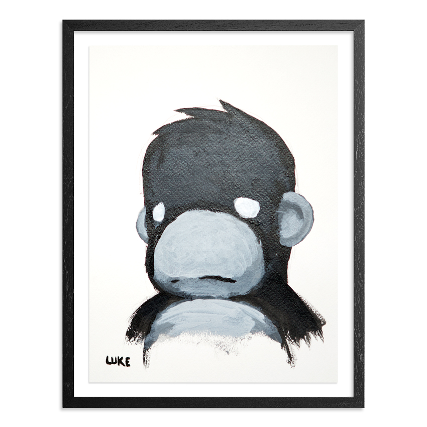 Character Study - Monkey 9 x 12 Inch Acrylic & Graphite on 140lb Watercolor Pape Float mounted on acid free backing in a 1 inch black wood frame & UV glass SOLD 