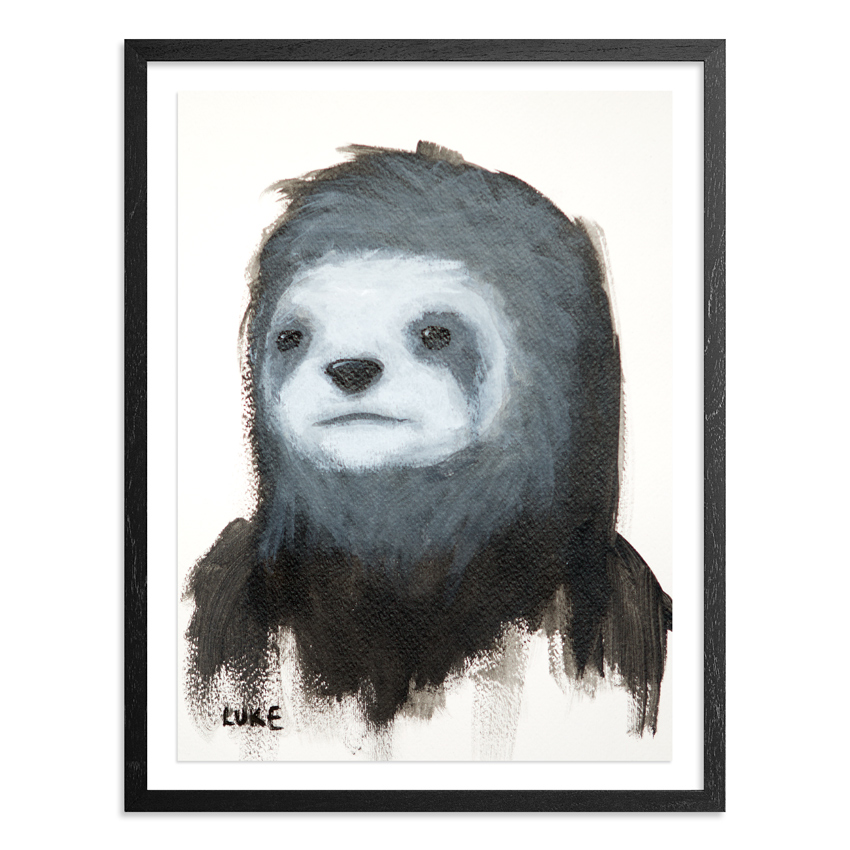 Character Study - Sloth 9 x 12 Inch Acrylic & Graphite on 140lb Watercolor Pape Float mounted on acid free backing in a 1 inch black wood frame & UV glass SOLD