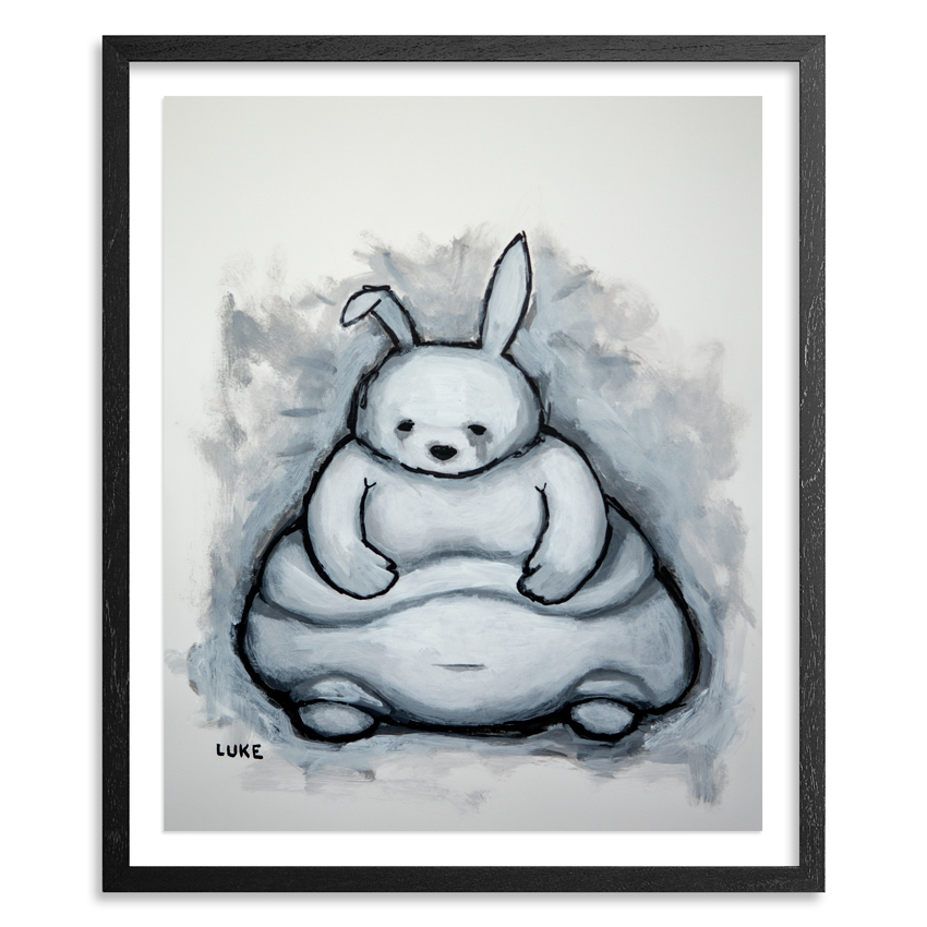 Rabbit (Obese) 14 x 17 Inch Acrylic on 100lb Bristol Paper Float mounted on acid free backing in a 1 inch black wood frame & UV glass SOLD