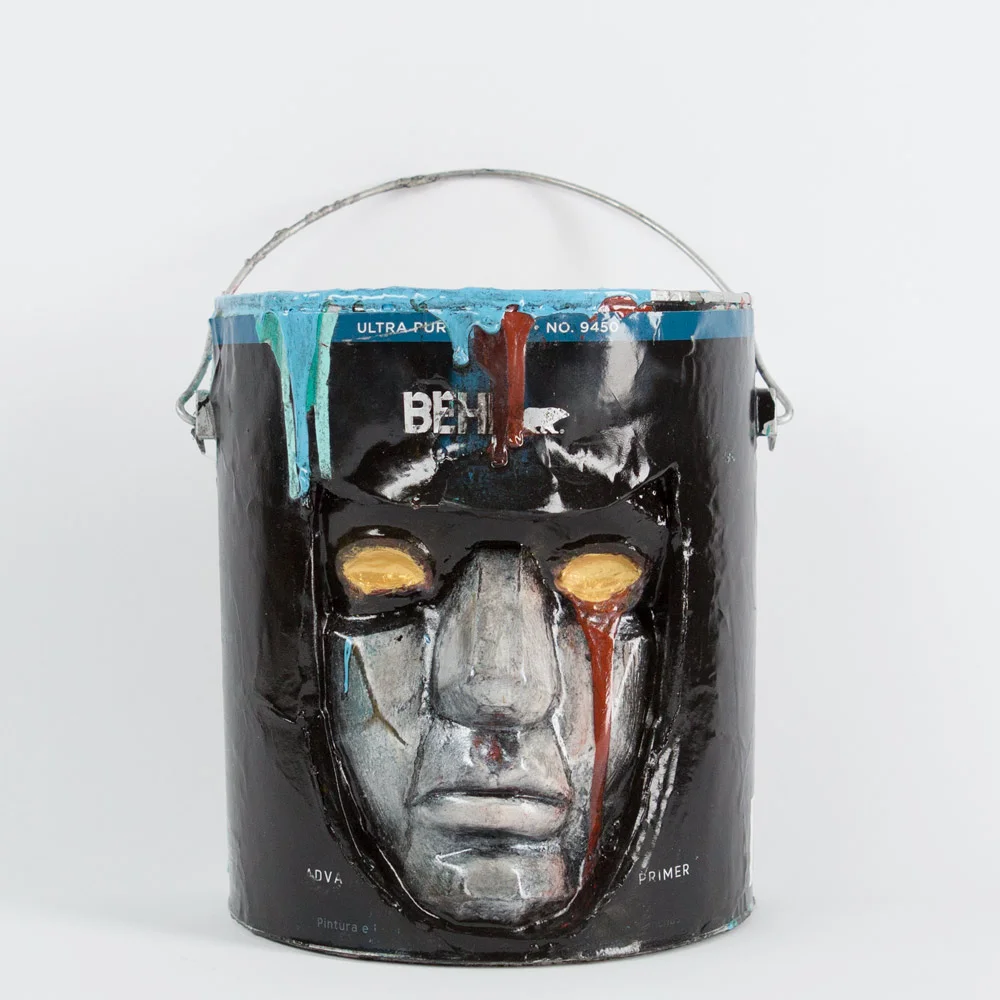 Bucket Head #6 Approx. 7" x 11" Paint Can and Mixed Media $350