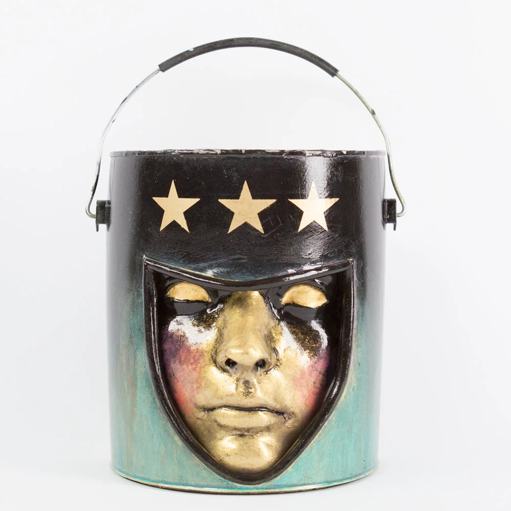 Bucket Head #2 Approx. 7" x 11" Paint Can and Mixed Media SOLD