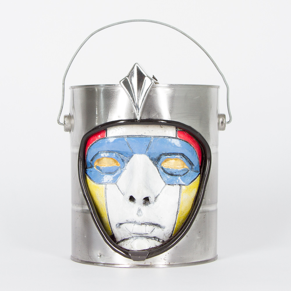 Bucket Head #12 Approx. 7" x 11" Paint Can and Mixed Media $350