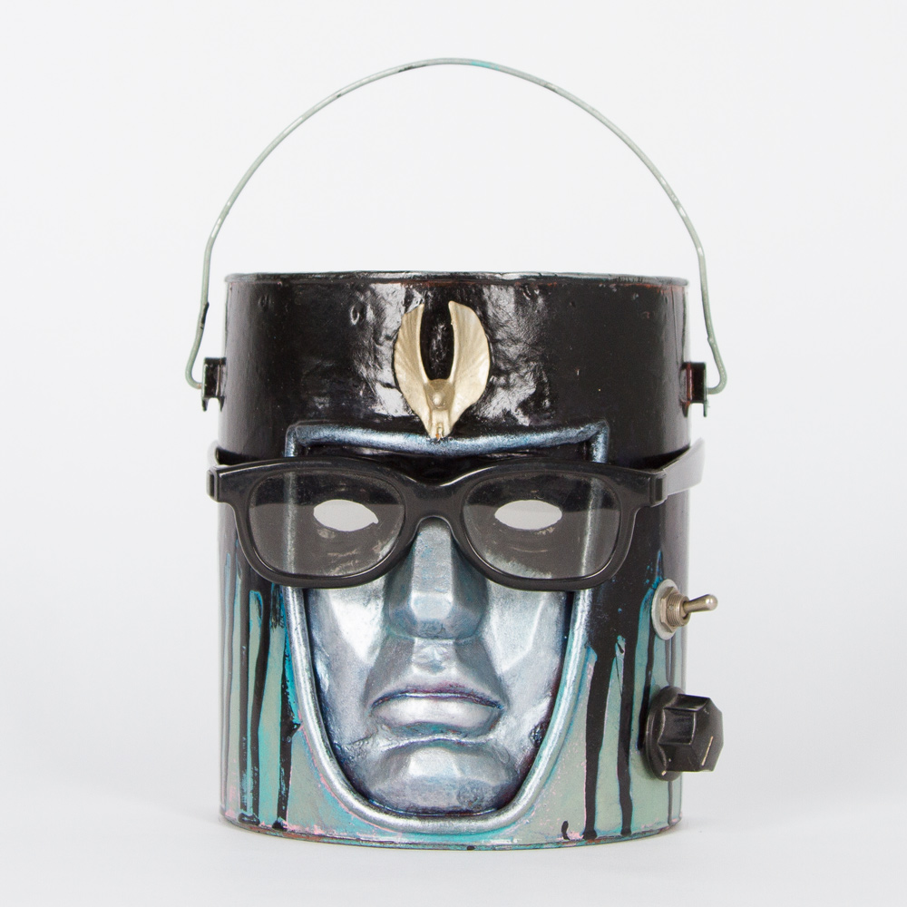 Bucket Head #10 Approx. 7" x 11" Paint Can and Mixed Media $350