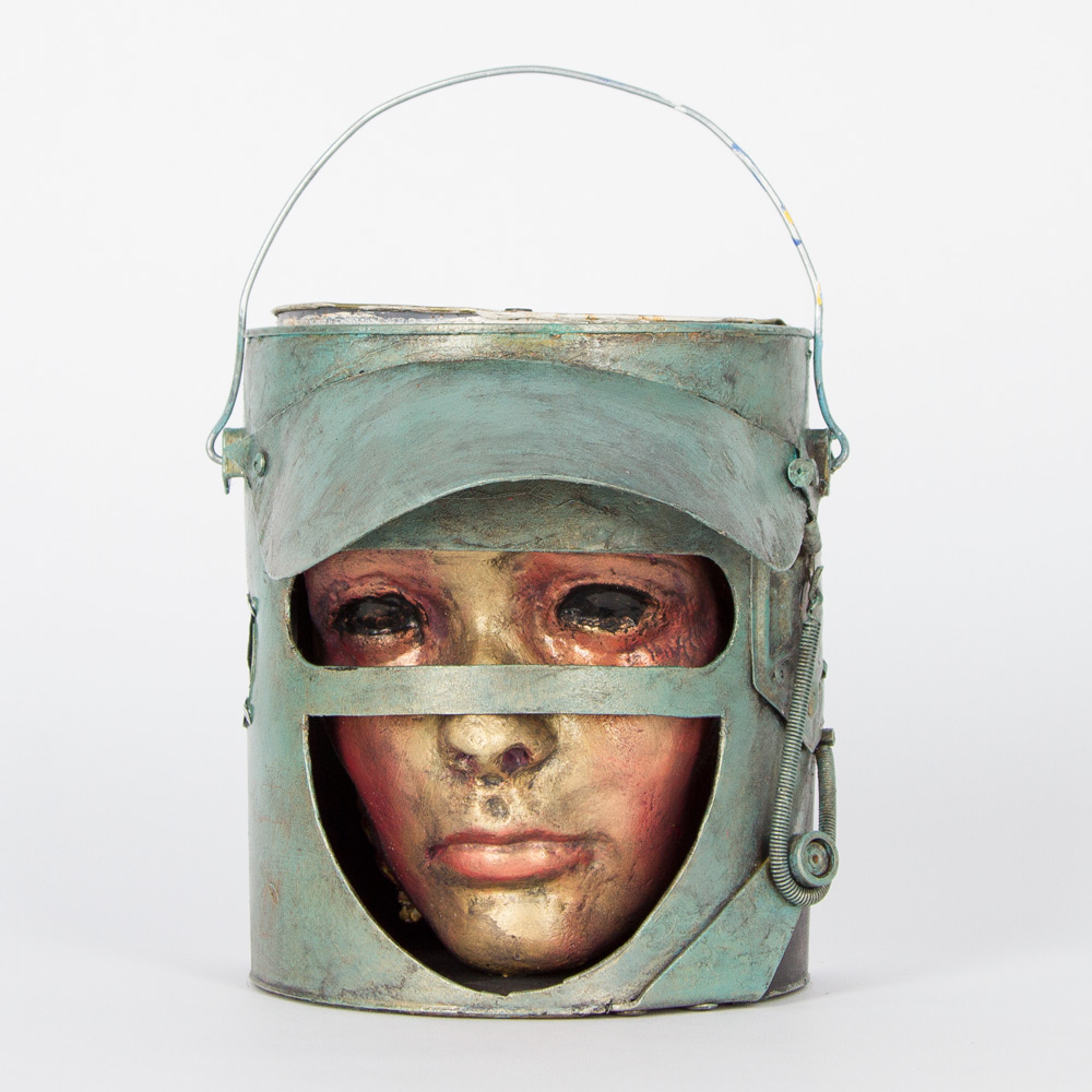 Bucket Head #9 Approx. 7" x 11" Paint Can and Mixed Media $350