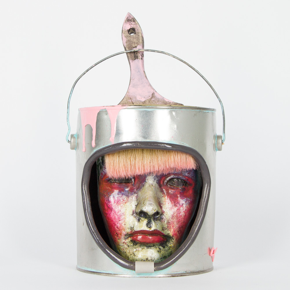 Bucket Head #14 (bangs) Approx. 7" x 11" Paint Can and Mixed Media SOLD