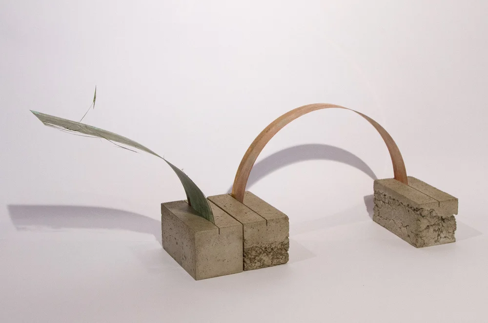 74-b Series 35" x 8" x 13" Acid on Brass and Copper Plate with Concrete Mount $2,800