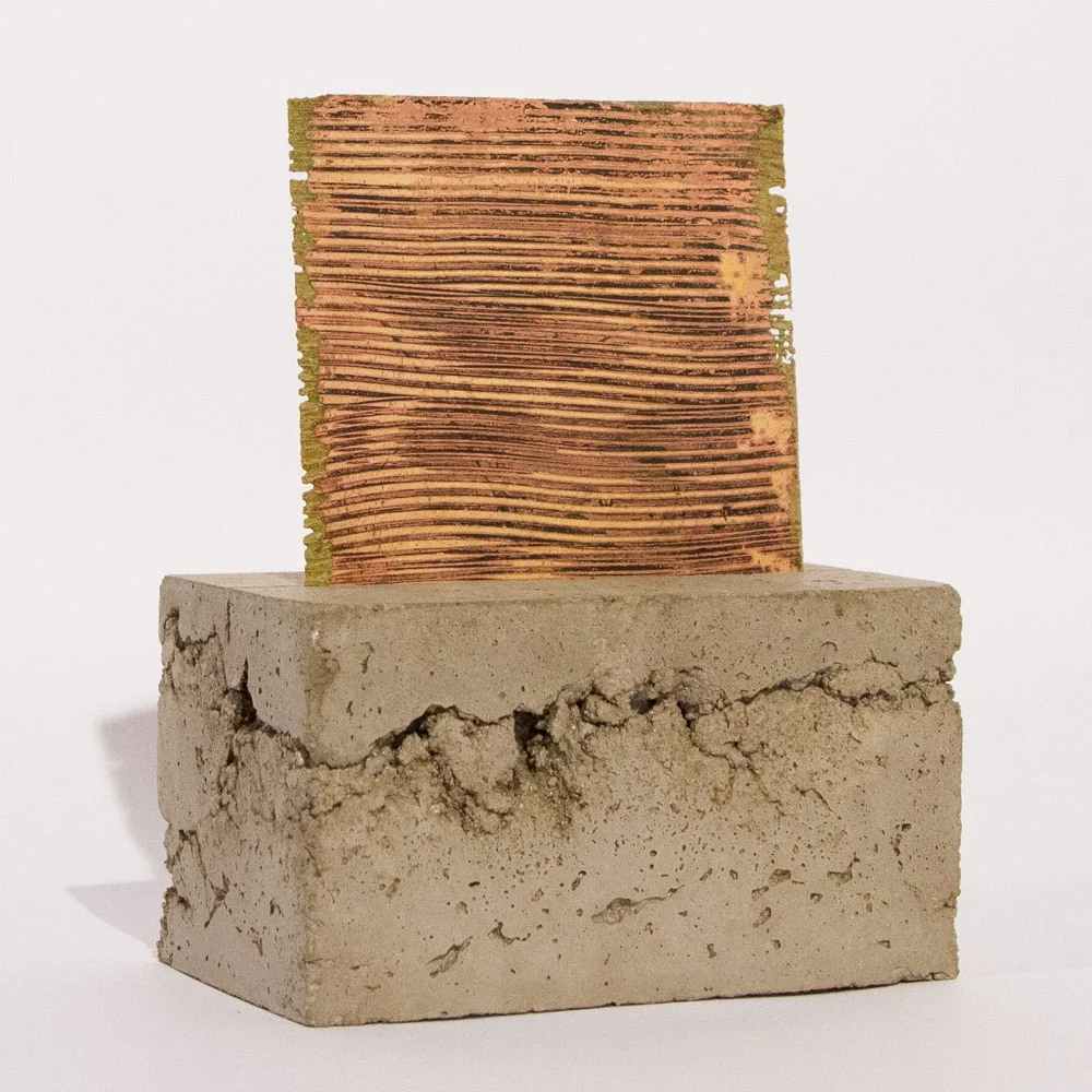 74-b Series 7" x 9" x 4" Acid on Brass Plate with Concrete Mount $1,500