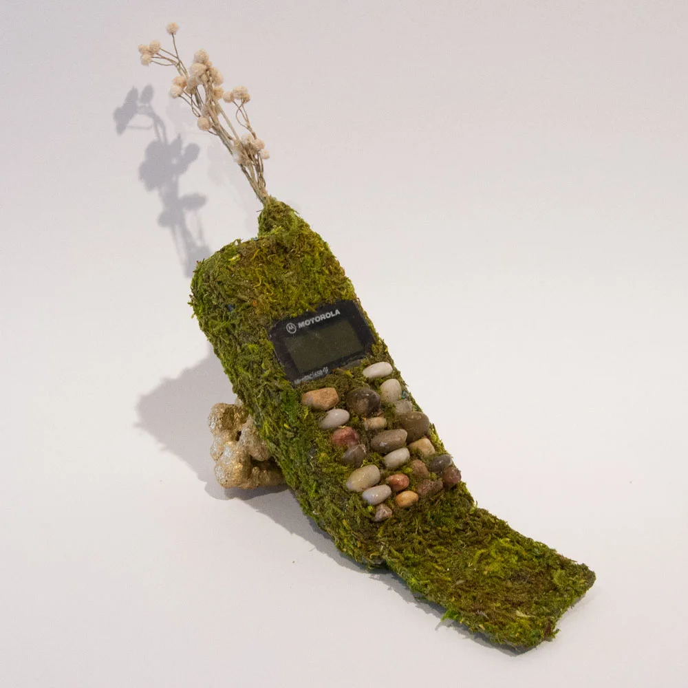 Unspoken Feelings are Unforgettable 5" x 12" x 3" Mixed Media on Found Cell Phone $275