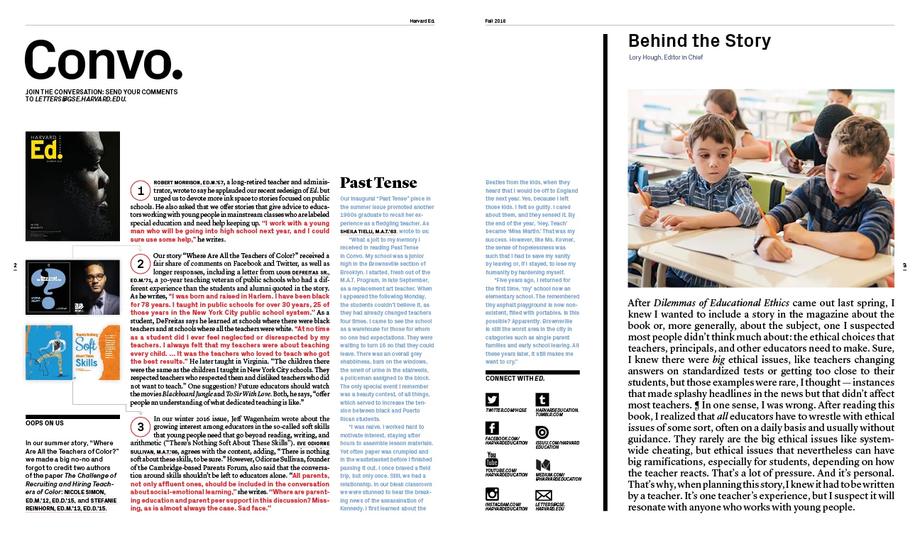 Playing off its abbreviated title, Ed ., we named the interior sections of the magazine Convo., Intro., and Grad.