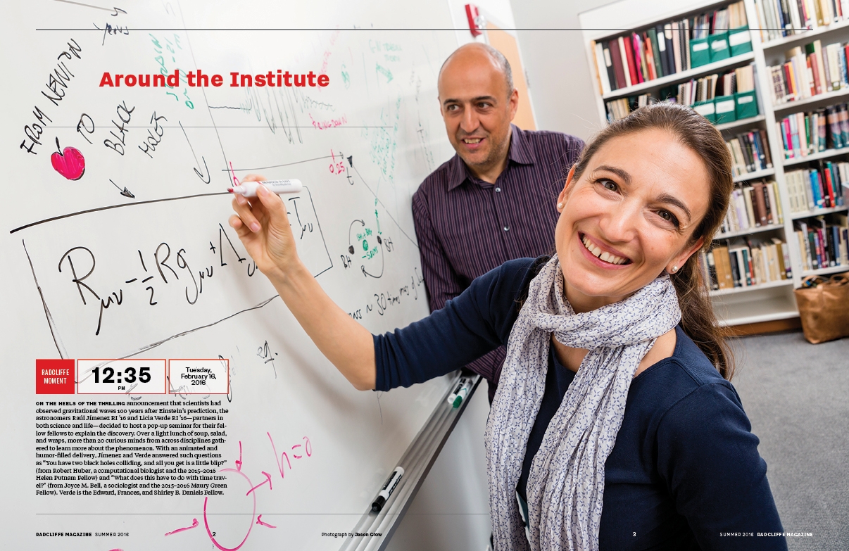 The front of the book (FOB) section, “Around the Institute,” opens with a new feature called “Radcliffe Moment,” which highlights activities that are unique to the Institute. (Photograph by Jason Grow)