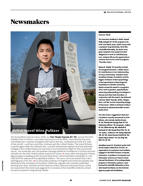 Newsmakers (above and below) is Radcliffe’s alumni notes section.