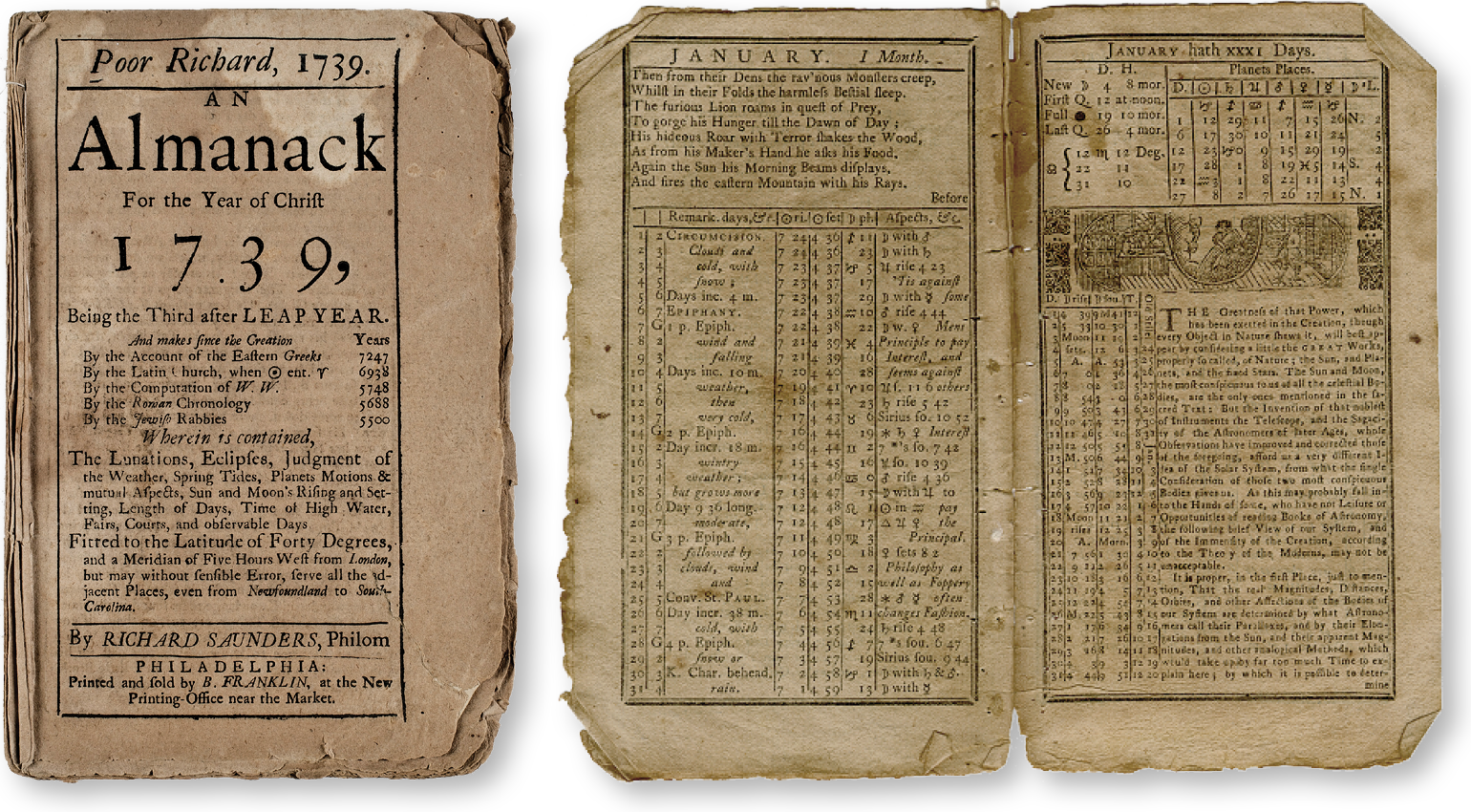 Our research went back, the opening titles to HBO’s 2008 series John Adams (below), and waaaay back, to Poor Richard’s Almanack (above) from 1739.