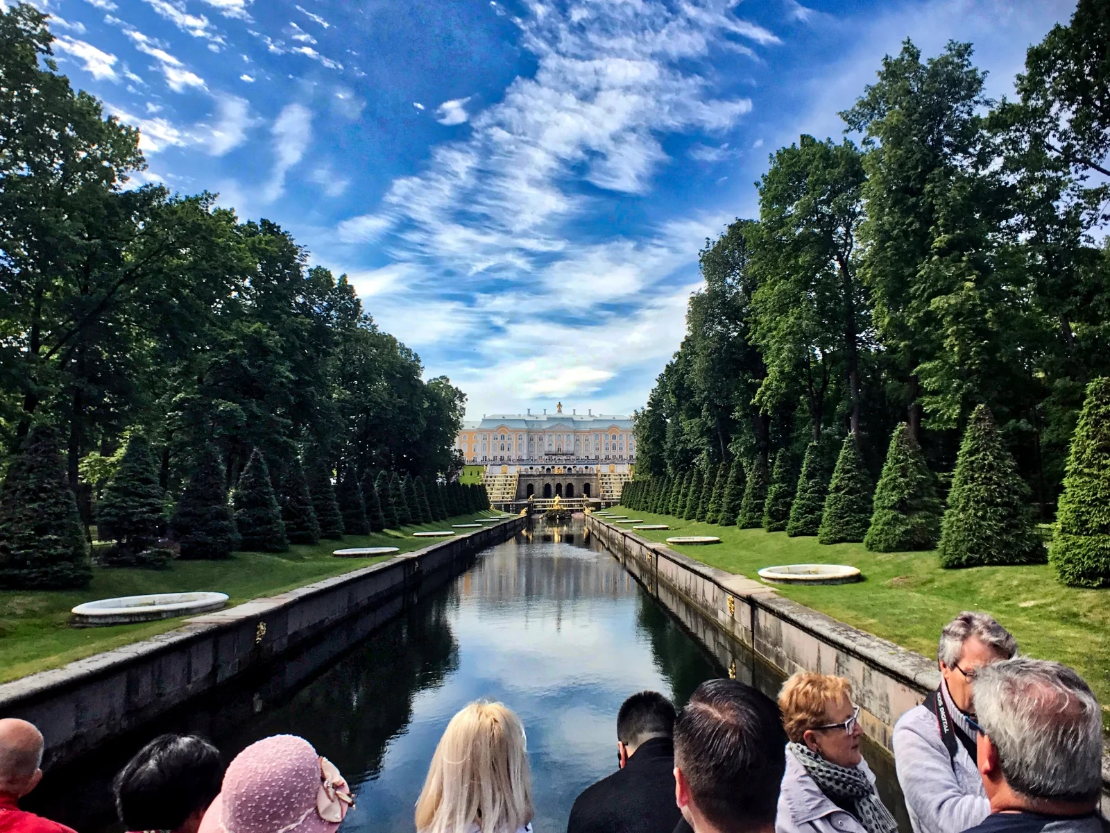 Peterhof Palace and the Grand Cascade viewed from the Sea Channel