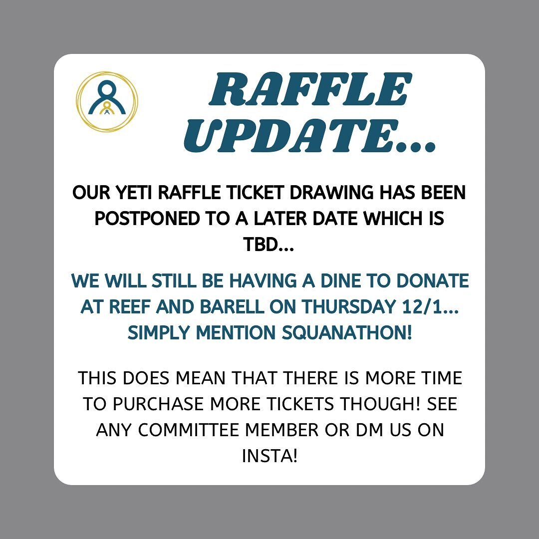 We apologize for the quick change&hellip; but tonight at Reef and Barrel we will just be having a dine to donate! Mention squanathon to have a portion of you bill go towards the kids! 

The raffle has be rescheduled to a new date and location, all TB