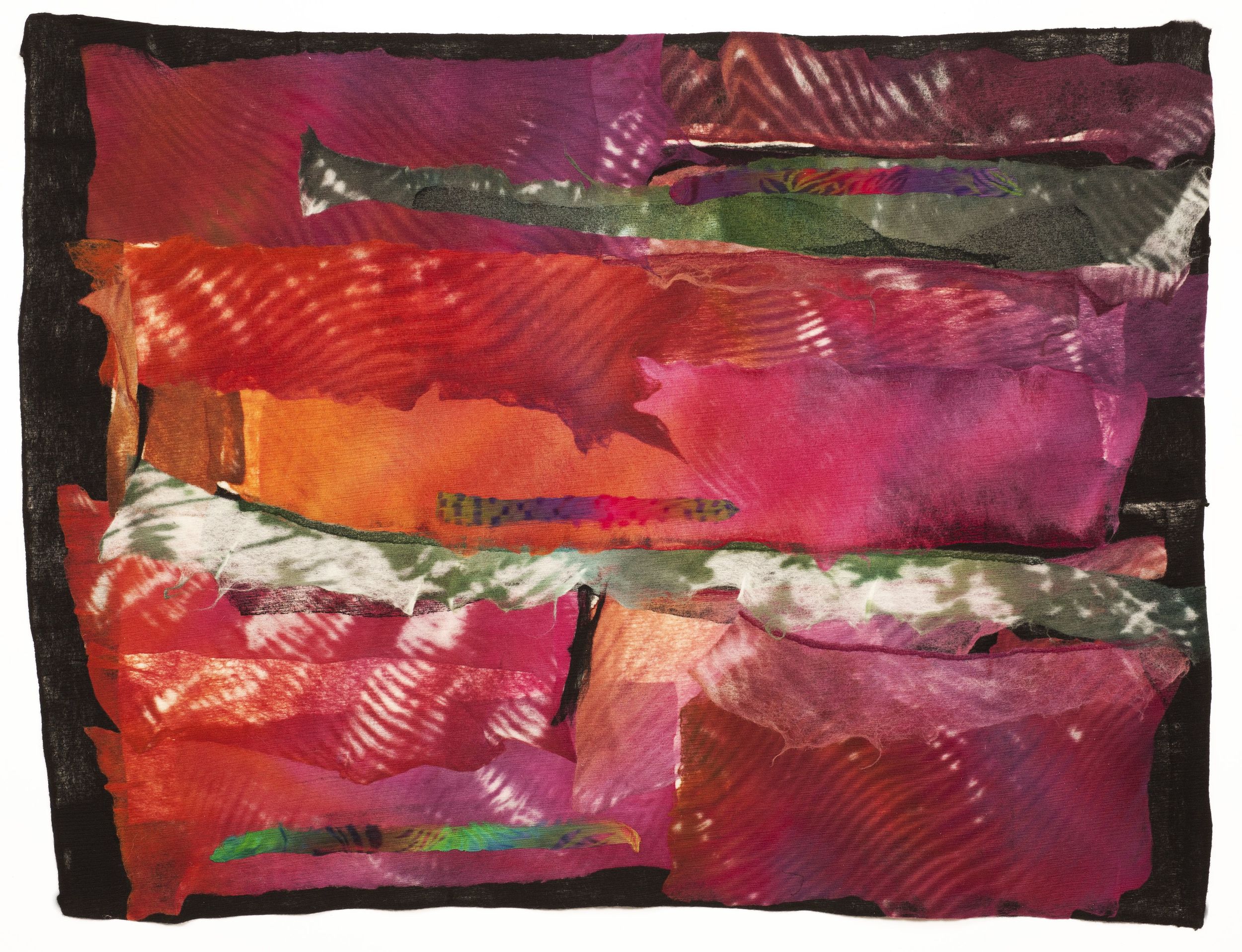 Felted merino, shibori, 4' x 6'