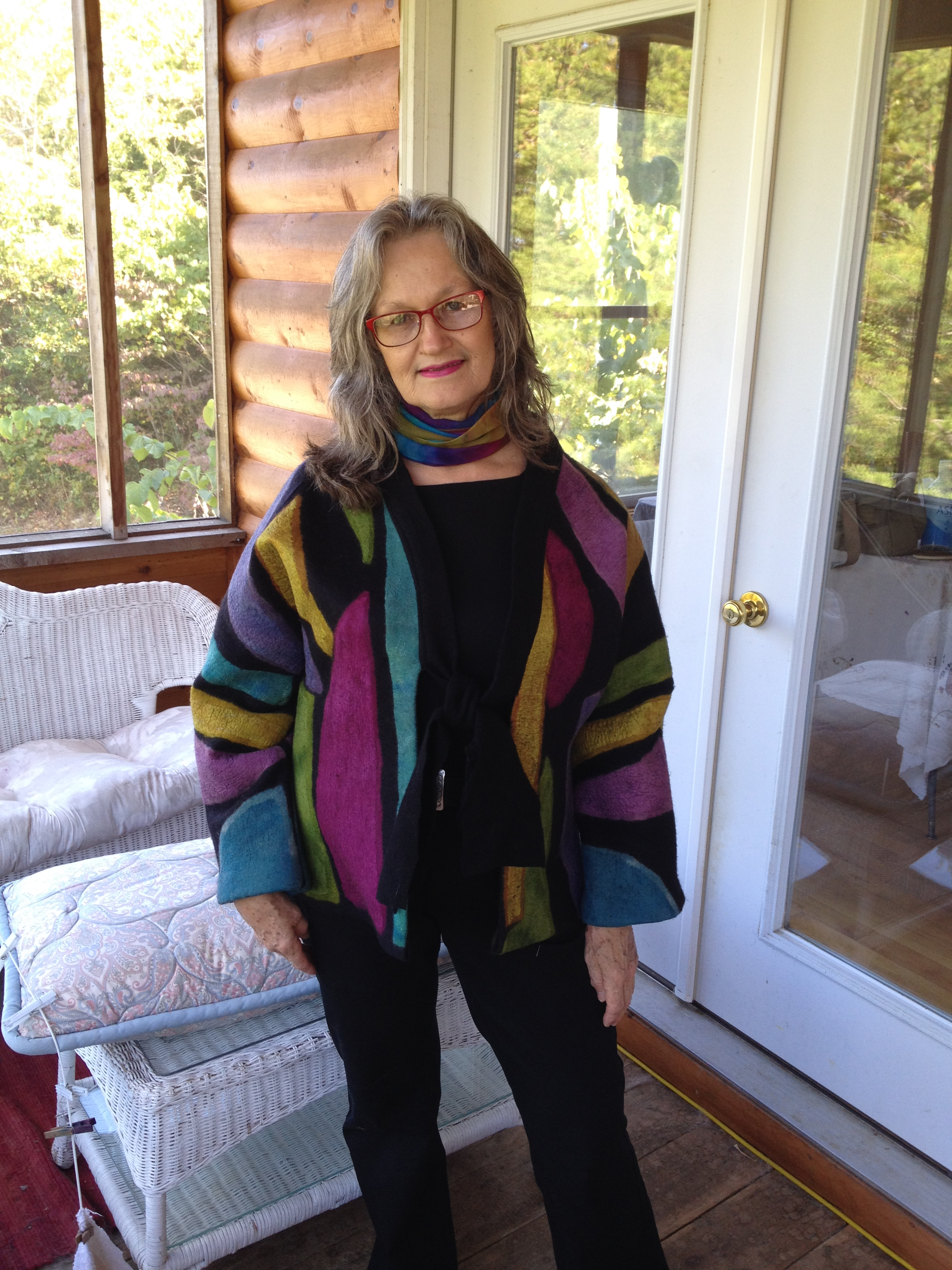 Dyed silk and merino jacket, wet felted and prefelted on the FeltLOOM