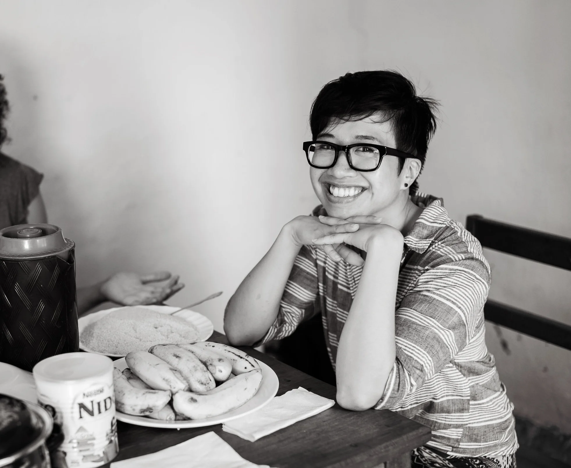 our team. founder, sarah bayot, cheesin' over lunch