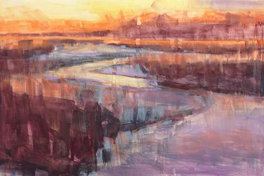 Underpainting wash with alcohol for "Low Tide Sunset"