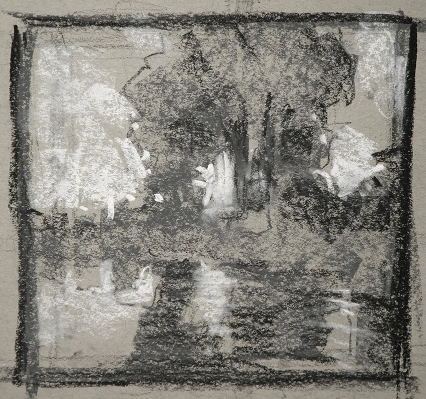 Small 4x4” thumbnail sketch using hard pastels on Strathmore Toned Gray paper