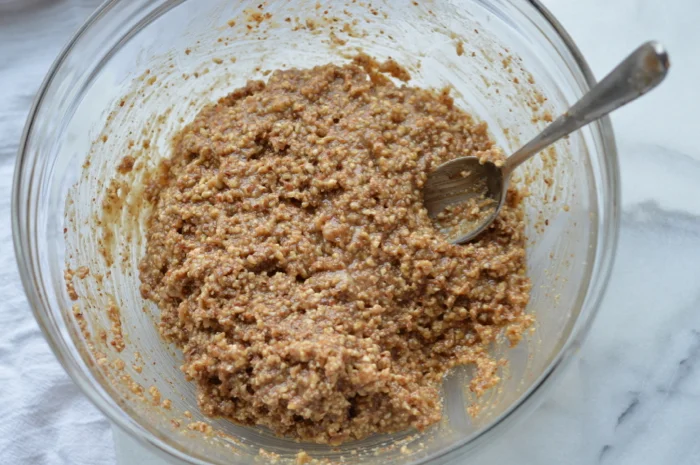 Batter with almonds, maple syrup and tahini