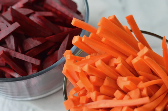 Fresh beets and carrots to be sure you get all your vegetable servings. 