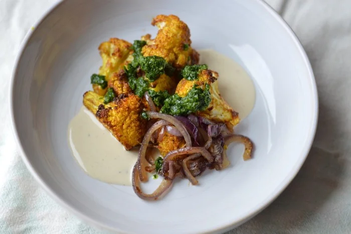 Cauliflower with tahini and zhoug