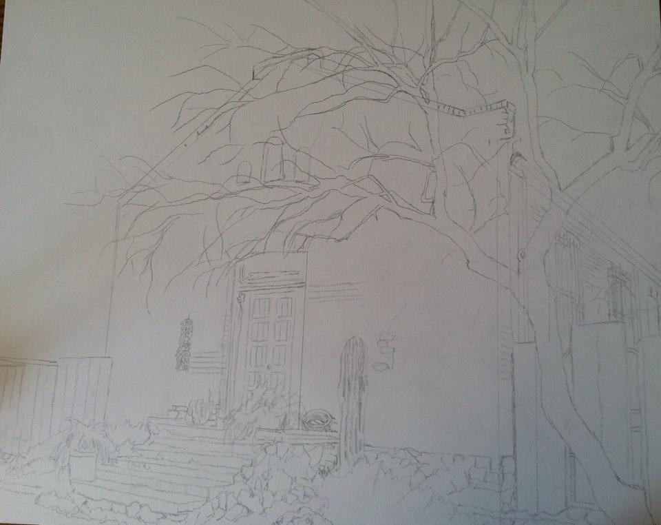 initial sketch on panel.