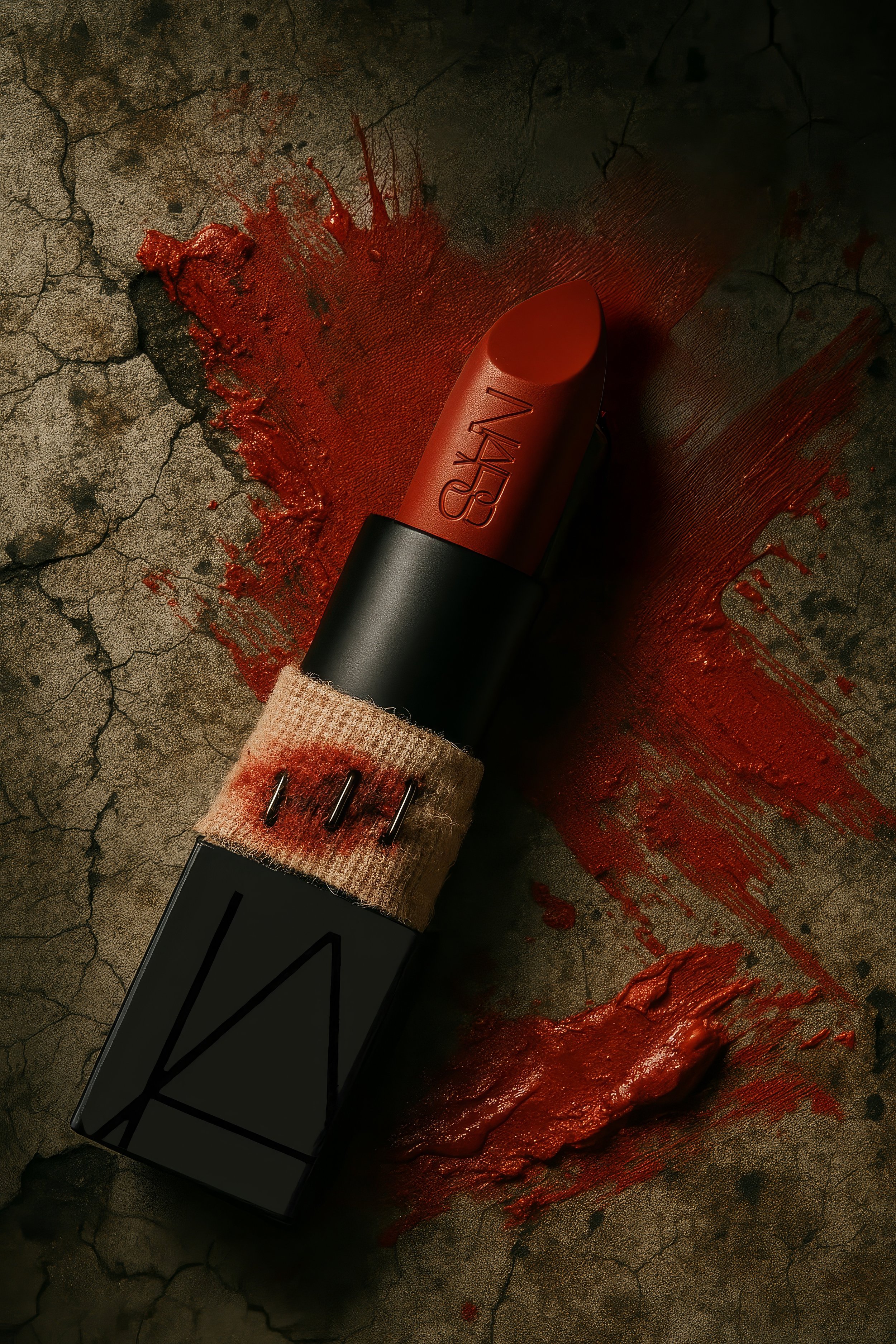 Conceptual beauty photography featuring a NARS red lipstick