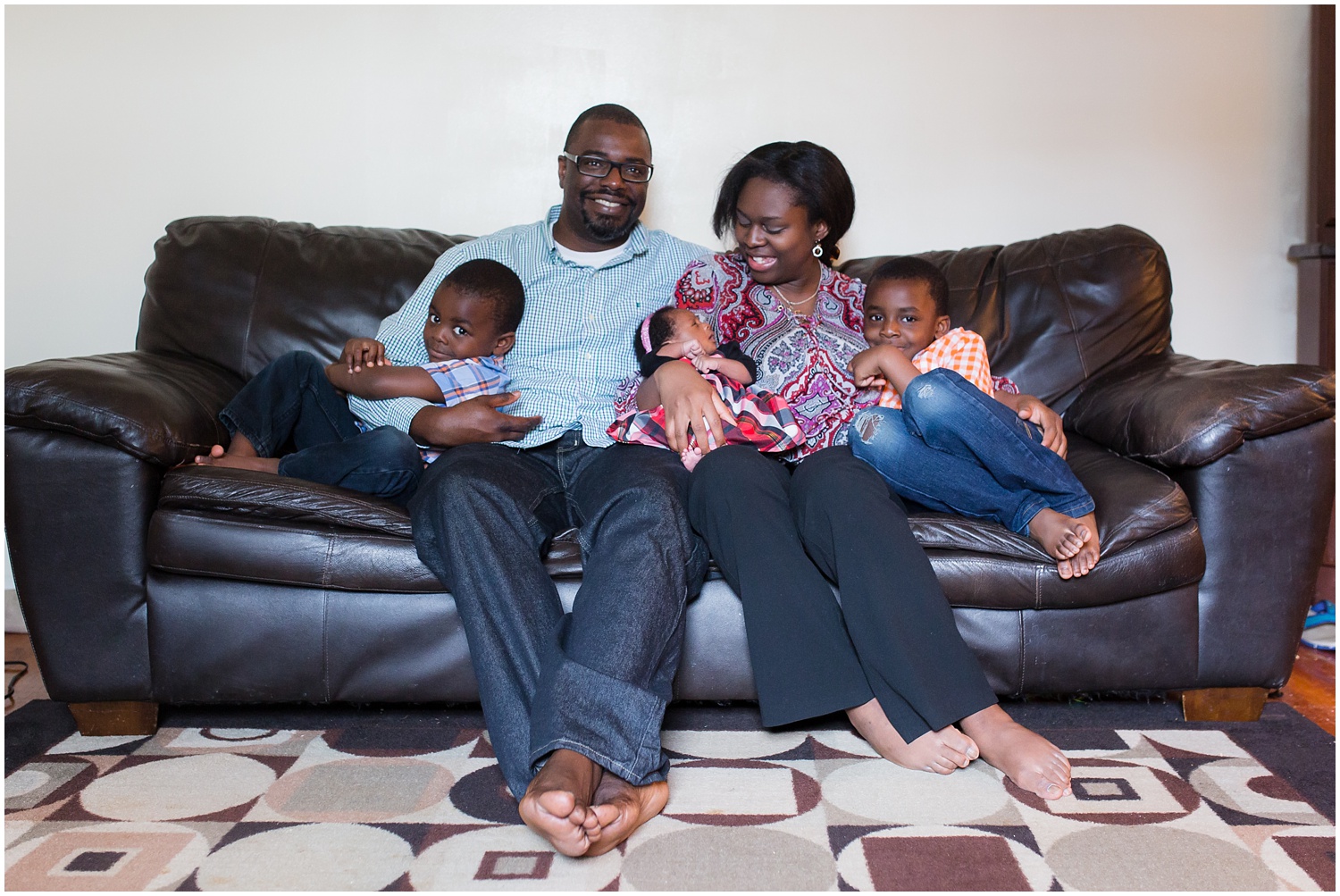 Family of five lifestyle newborn photography session