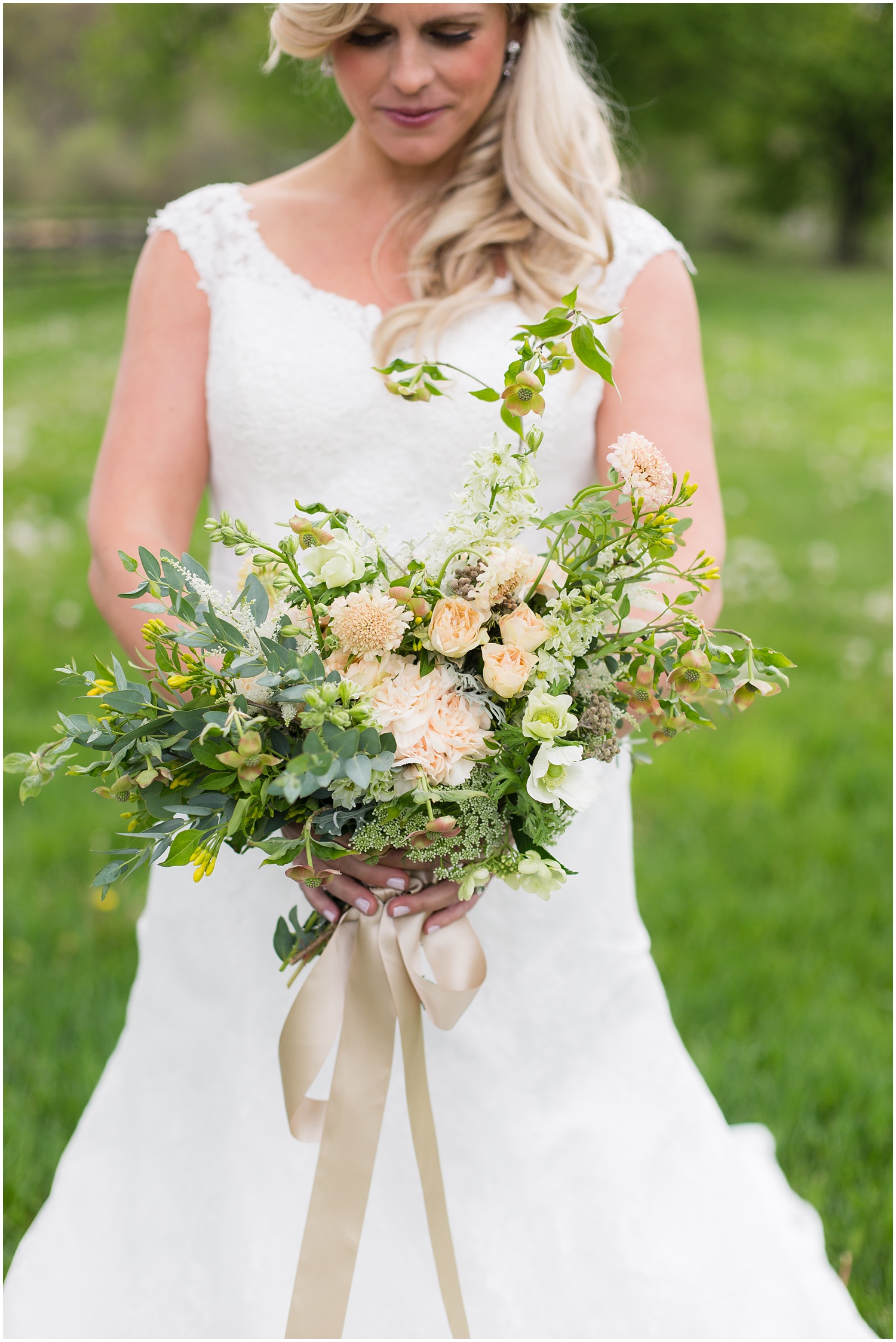 Loose wedding bouquet with dogwood