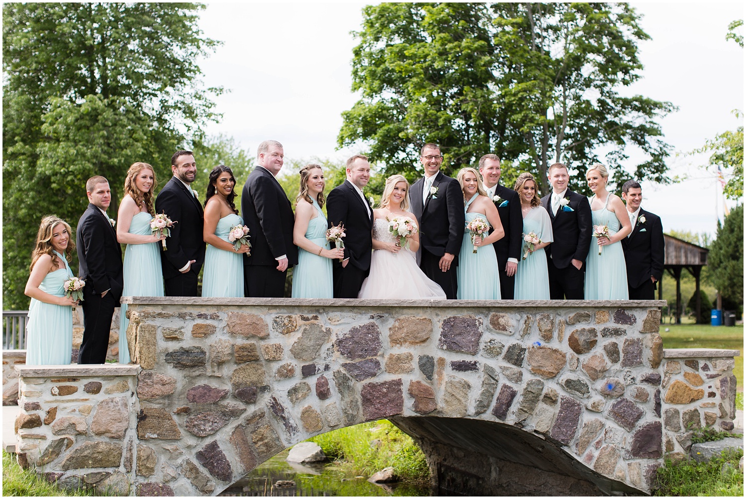 Morris County Wedding | NJ Wedding Photography | Bridal party on bridge