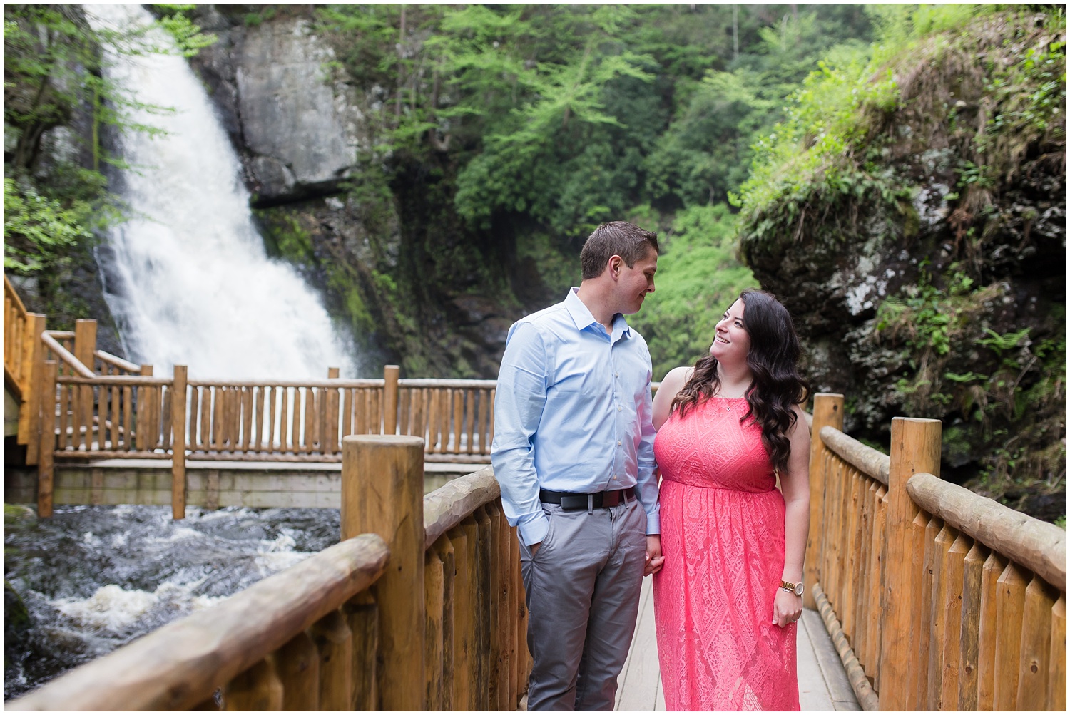 engagement portrait of couple at bushkill falls PA