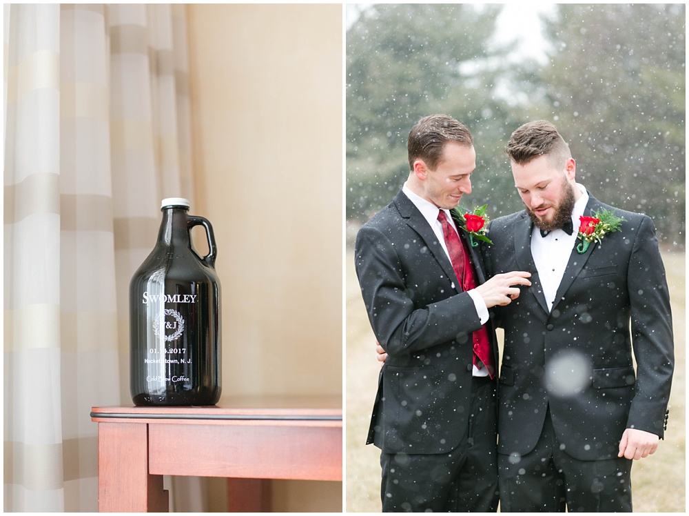 Snowy groomsmen portraits