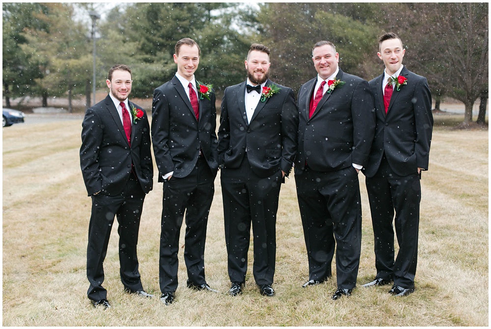 Snowy groomsmen portraits