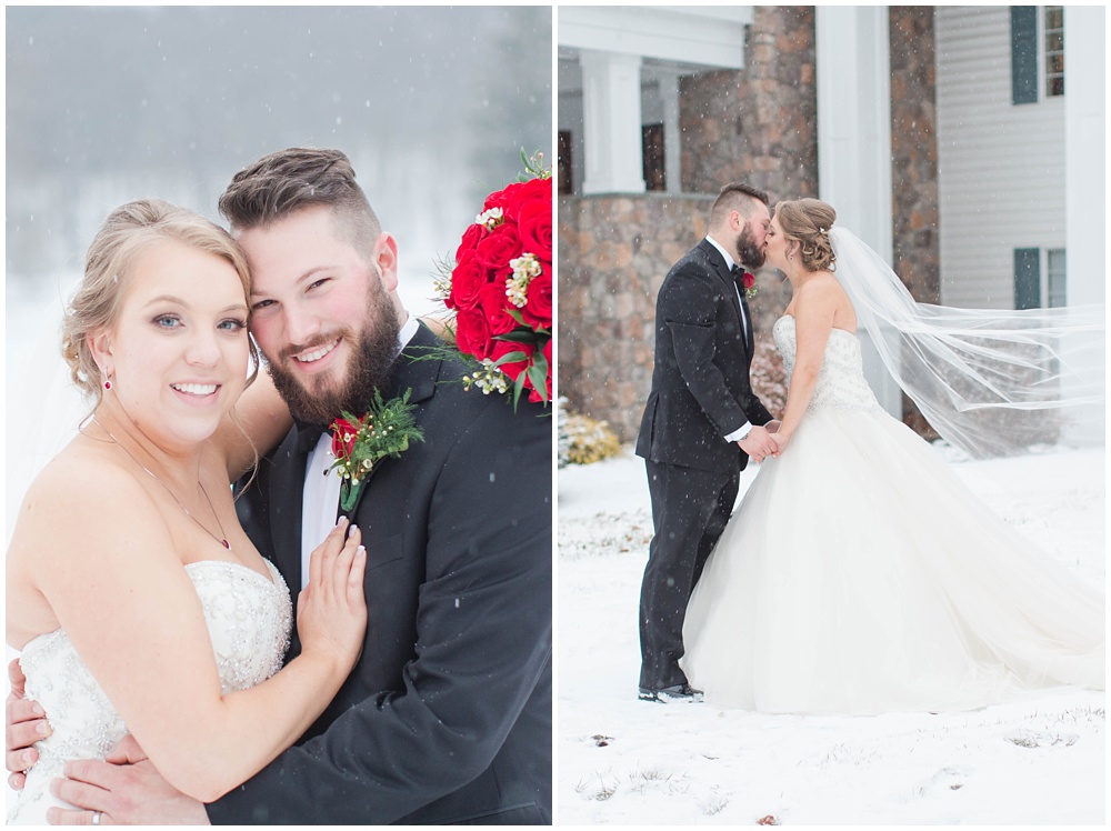 Snowy bride and groom portraits