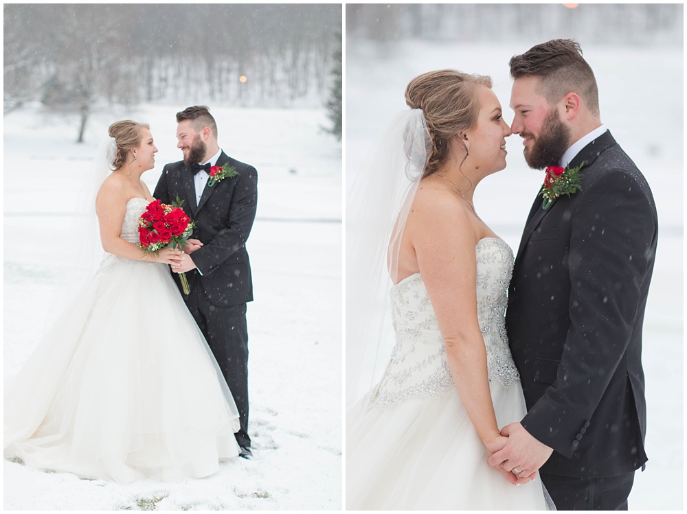 Snowy bride and groom portraits 